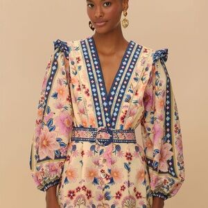 Floral V-Neck romper with Puff Sleeves